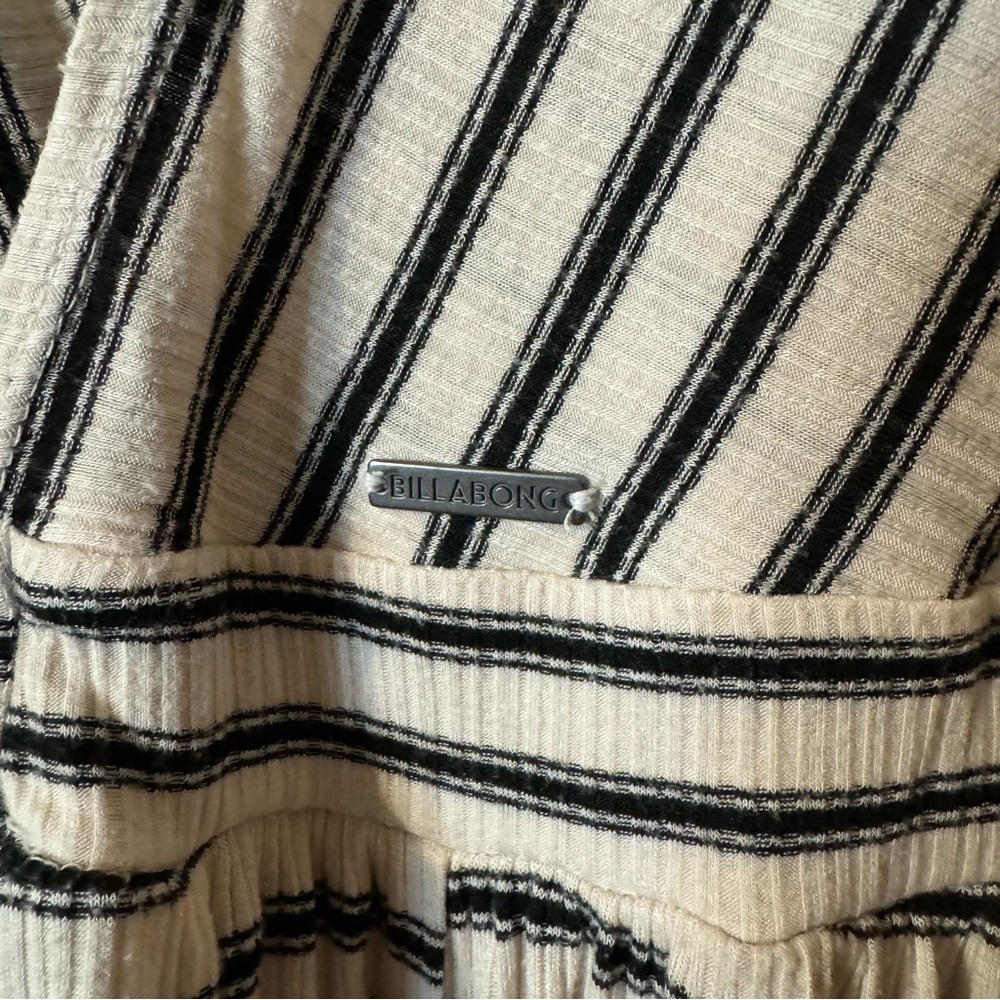 Billabong Easy Day Jumpsuit Romper Striped Ivory Black Side Tie - Picture 9 of 10